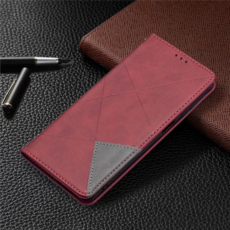 Slots De Tarjetas Thone Cover Threaming Rhombus-like Pattern Design Soporte De Cuero Funda Para Teléfono Para Samsung Galaxy M52 5G - Rojo