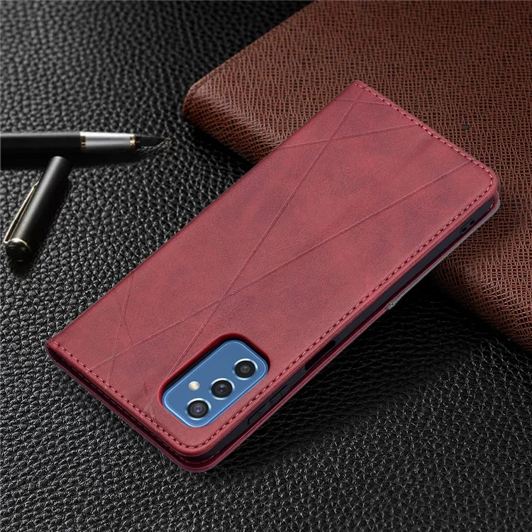 Slots De Tarjetas Thone Cover Threaming Rhombus-like Pattern Design Soporte De Cuero Funda Para Teléfono Para Samsung Galaxy M52 5G - Rojo