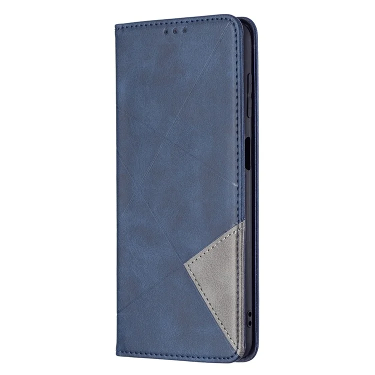 Card Slots Phone Cover Imprinting Rhombus-Like Pattern Design Leather Stand Phone Case Cover for Samsung Galaxy M52 5G - Blue