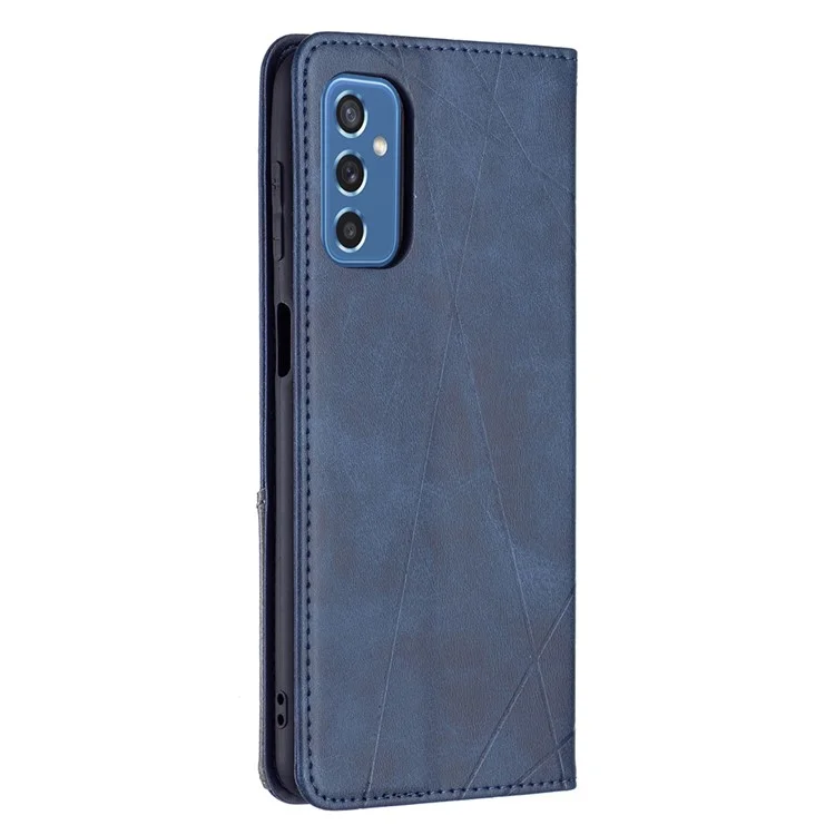 Card Slots Phone Cover Imprinting Rhombus-Like Pattern Design Leather Stand Phone Case Cover for Samsung Galaxy M52 5G - Blue