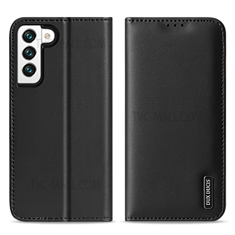 DUX DUCIS Hivo Series RFID Blocking Design Split Leather Wallet Stand Drop-proof Flip Phone Case Cover für Samsung Galaxy S22 5G - Schwarz
