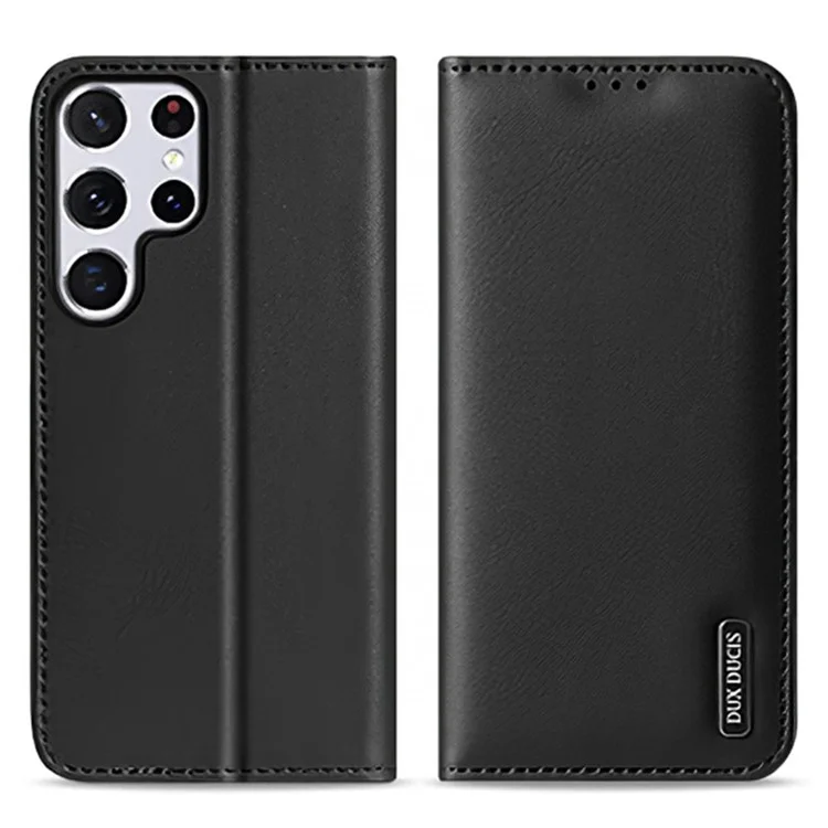 DUX DUCIS Hivo Série RFID Blocking Design Folio Flip Case de Porte-support en Cuir Divisé Couverture de Protection Pour Samsung Galaxy S22 Ultra 5G - le Noir