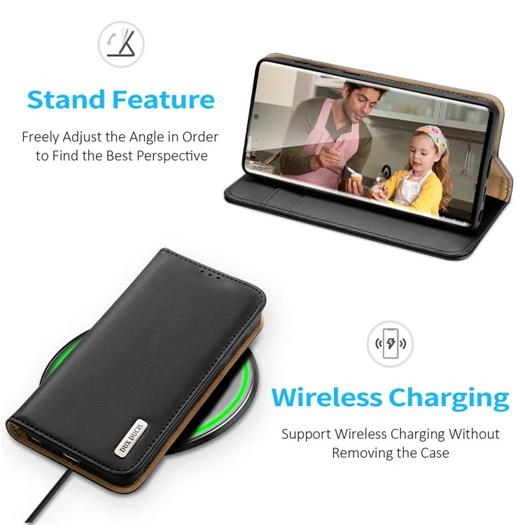 DUX DUCIS Серия Hivo RFID Блокирующий дизайн Folliо Flip Case Split Leather Wallet Stand Защитный чехол для Samsung Galaxy S22 Ultra 5G - Черный 