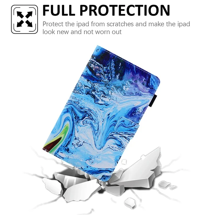 Pattern Printing Card Slots PU Leather Tablet Case for Samsung Galaxy Tab A8 10.5 (2021) SM-X200 X205 / A8 10.5 (2022) - Blue Wave