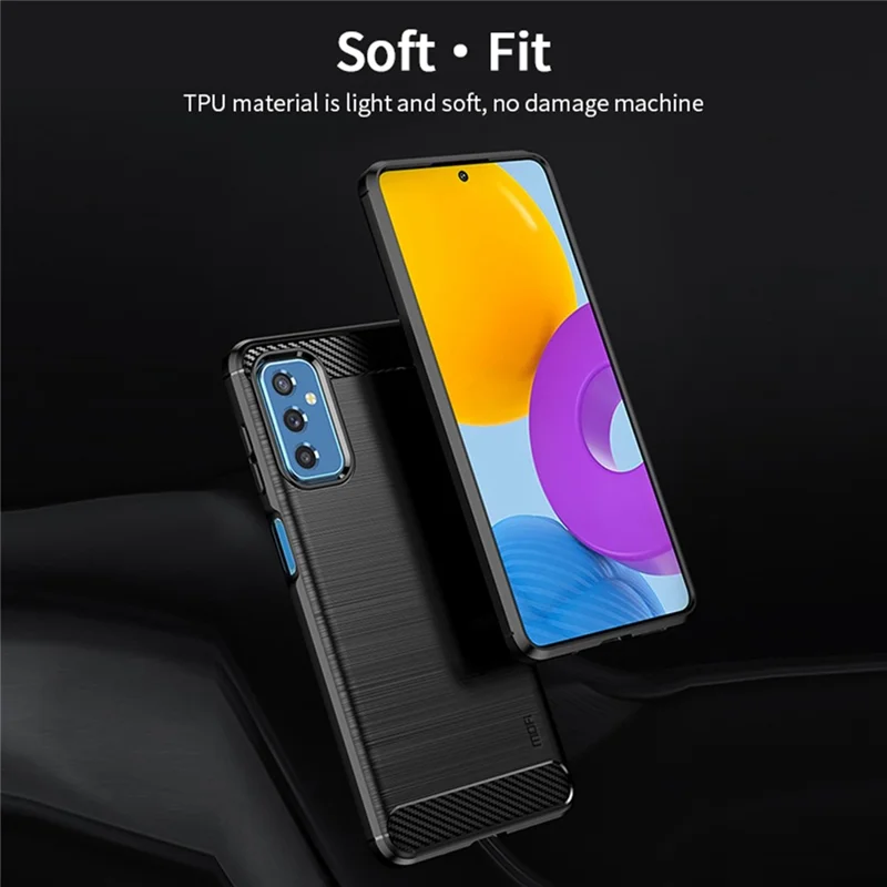 MOFI Brushed Carbon Fiber Design Case Shockproof Anti-drop Soft TPU Cover Shell for Samsung Galaxy M52 5G - Red