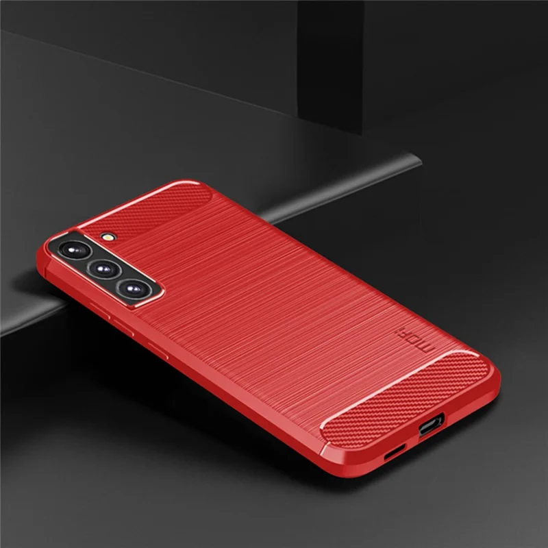 MOFI geborstelde koolstofvezel design hoesje krasbestendige zachte TPU cover voor Samsung Galaxy S22 5G - Rood