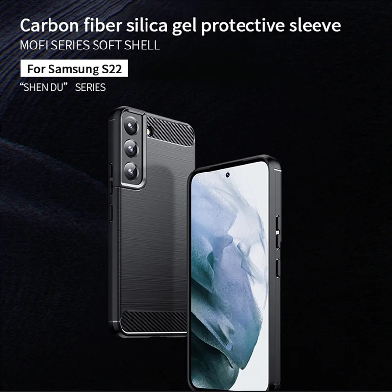 MOFI geborstelde koolstofvezel design hoesje krasbestendige zachte TPU cover voor Samsung Galaxy S22 5G - Rood