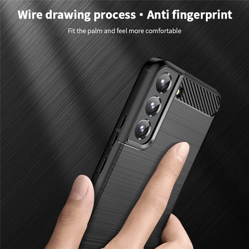 MOFI geborstelde koolstofvezel design hoesje krasbestendige zachte TPU cover voor Samsung Galaxy S22 5G - Rood