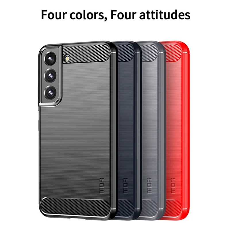 MOFI geborstelde koolstofvezel design hoesje krasbestendige zachte TPU cover voor Samsung Galaxy S22 5G - Rood