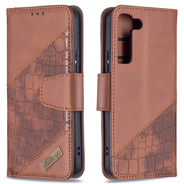 BINFEN COLOR BF04 Crocodile Texture Wallet Stand Leather Protective Phone Case for Samsung Galaxy S22 5G - Brown