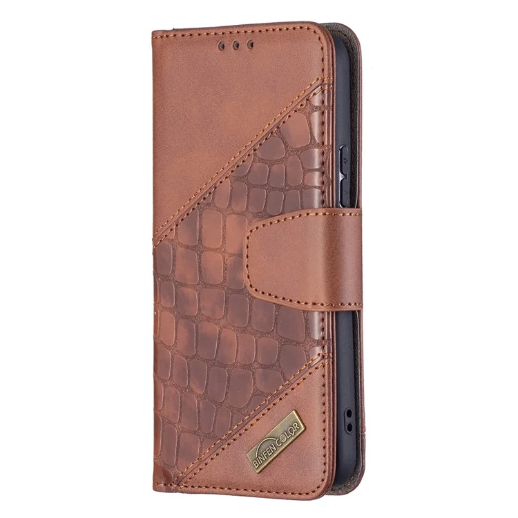 BINFEN COLOR BF04 Crocodile Texture Wallet Stand Leather Protective Phone Case for Samsung Galaxy S22 5G - Brown