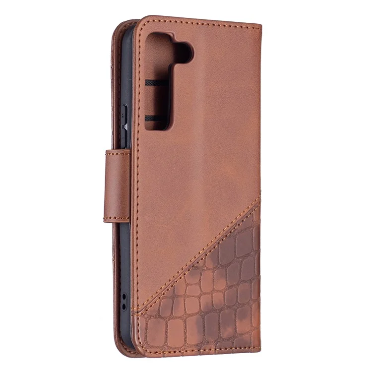 BINFEN COLOR BF04 Crocodile Texture Wallet Stand Leather Protective Phone Case for Samsung Galaxy S22 5G - Brown