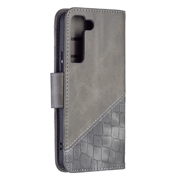 BINFEN COLOR BF04 Crocodile Texture Wallet Stand Leather Protective Phone Case for Samsung Galaxy S22 5G - Grey