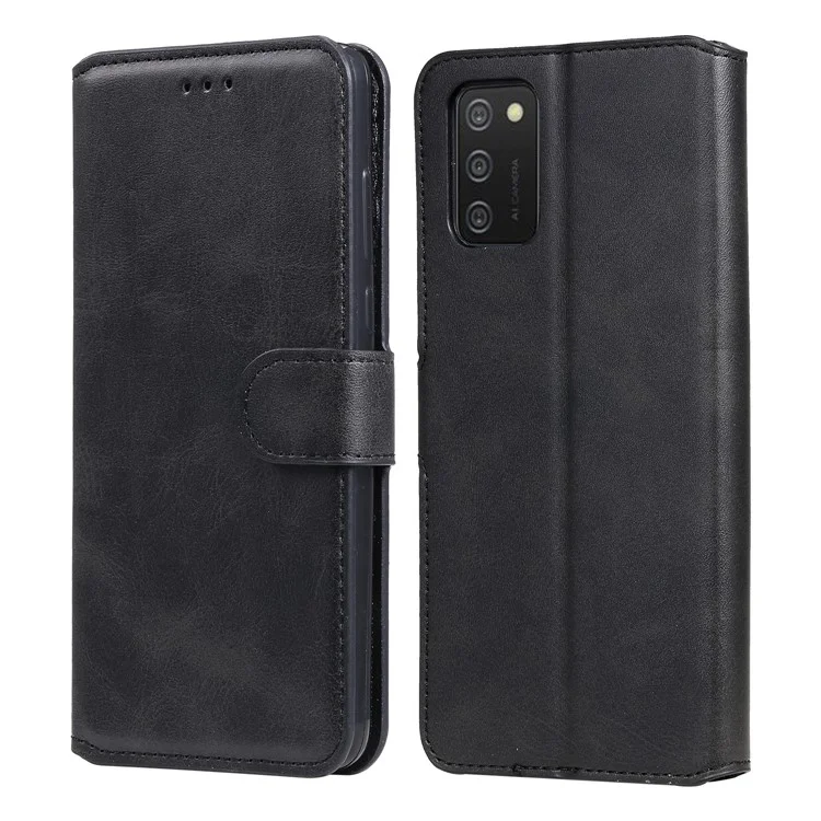PU Leather Wallet Stand Folio Flip Protective Phone Cover for Samsung Galaxy A03s (164.2 x 75.9 x 9.1mm) - Black