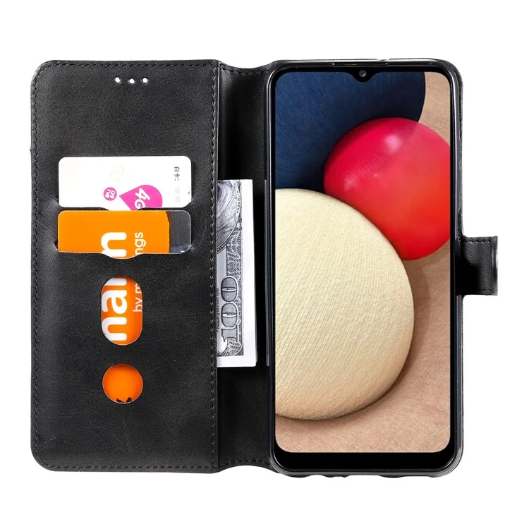 PU Leather Wallet Stand Folio Flip Protective Phone Cover for Samsung Galaxy A03s (164.2 x 75.9 x 9.1mm) - Black