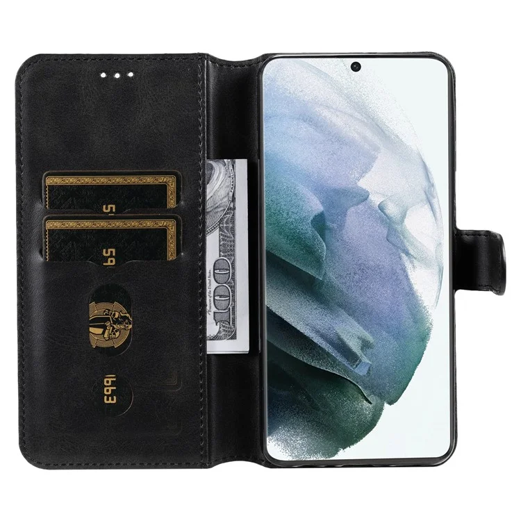 Wallet Stand PU Leather + TPU Full Protection Magnetic Clasp Phone Cover Case for Samsung Galaxy S22 Ultra 5G - Black