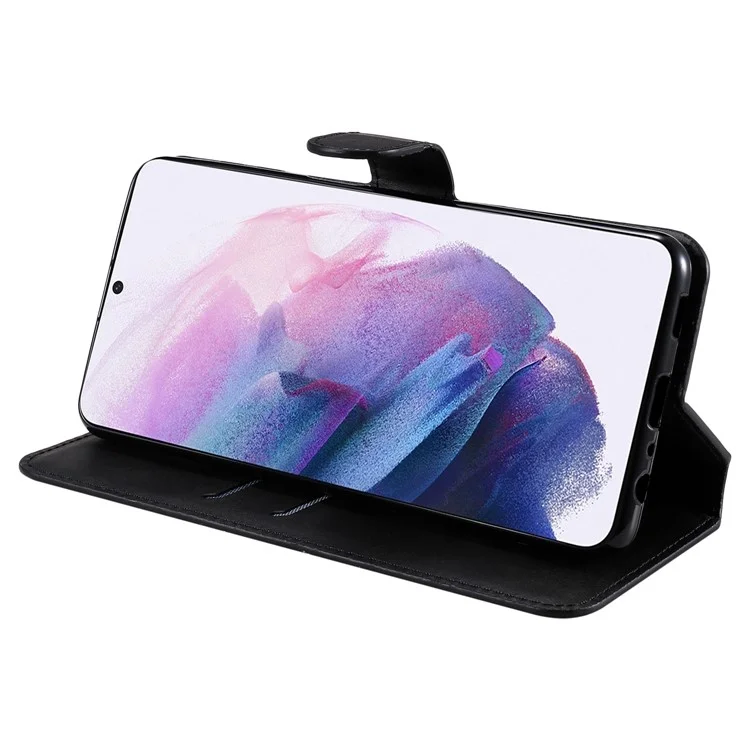 Wallet Stand Protezione Completa in Pelle PU Cover Guscio per Samsung Galaxy S22+ 5G - Nero