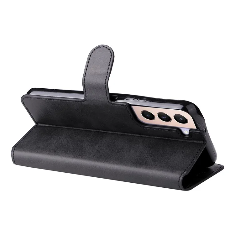 Wallet Stand Protezione Completa in Pelle PU Cover Guscio per Samsung Galaxy S22+ 5G - Nero