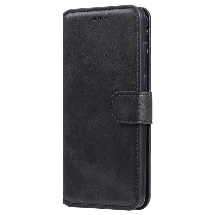 Classic Stand Folio Flip Cover PU Leather Scratch-resistant Well-protected Wallet Phone Case for Samsung Galaxy S22 5G - Black