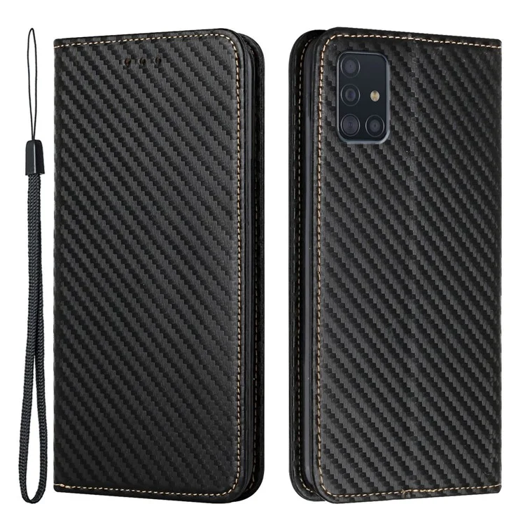 PU Leather + TPU Case de Carbono Fibra Textura Magnética Cierre Automático Cierre de la Billetera Capilla Del Teléfono Para Samsung Galaxy A71 4G SM-A715 - Negro