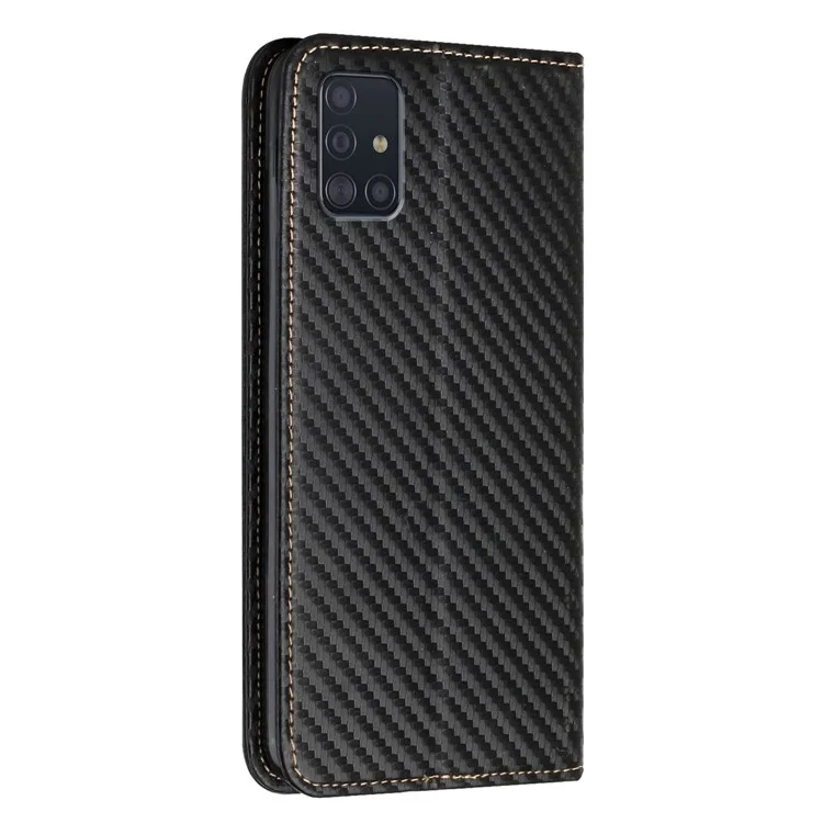 PU Leather + TPU Case de Carbono Fibra Textura Magnética Cierre Automático Cierre de la Billetera Capilla Del Teléfono Para Samsung Galaxy A71 4G SM-A715 - Negro