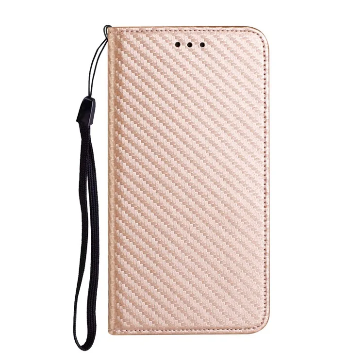 Auto-absorbed Carbon Fiber Texture Stand Wallet Leather Case Cover with Hand Strap for Samsung Galaxy A52 5G / A52s 5G / A52 4G - Rose Gold