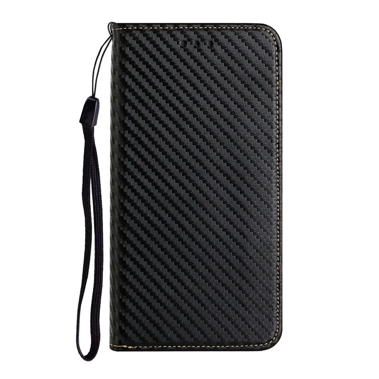 Anti-Shock-Telefon-Flip-Cover, Carbon-Faser-Textur, Ständer, Wallet-Design, Auto-absorbiertes PU-Leder + TPU-Telefon-Case für Samsung Galaxy A21s - Schwarz
