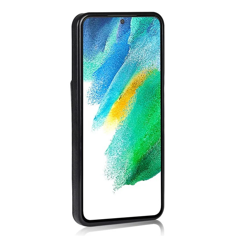 Hand Strap Kickstand RFID Blocking Function Anti-drop PU Leather Coated TPU Phone Case with Card Slot for Samsung Galaxy S21 FE 5G/S21 Fan Edition - Black