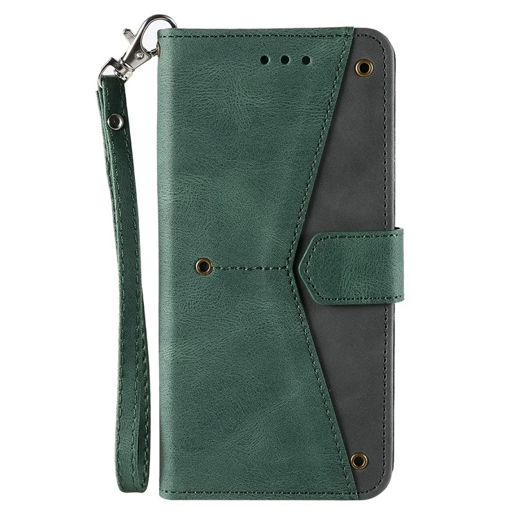 Pour Samsung Galaxy S22 Ultra 5G Bracelet Strap Cover Skin-touch Splicing PU Leather and TPU Protective Phone Case with Stand and Wallet - Vert