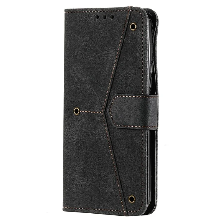 Tampa de Proteção de Proteção Completa Splicing Splicing Couather e TPU Flip Case Com Suporte e Carteira Para Samsung Galaxy S22 5G - Preto