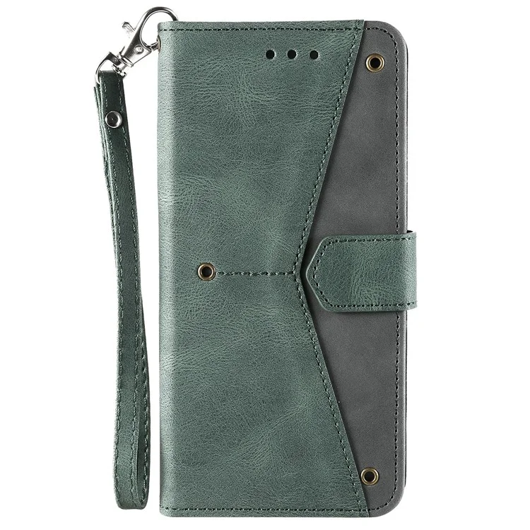 All-round Protection Cover Skin-touch Splicing PU Leather and TPU Drop-proof Phone Case with Stand and Wallet for Samsung Galaxy S22+ 5G - Green
