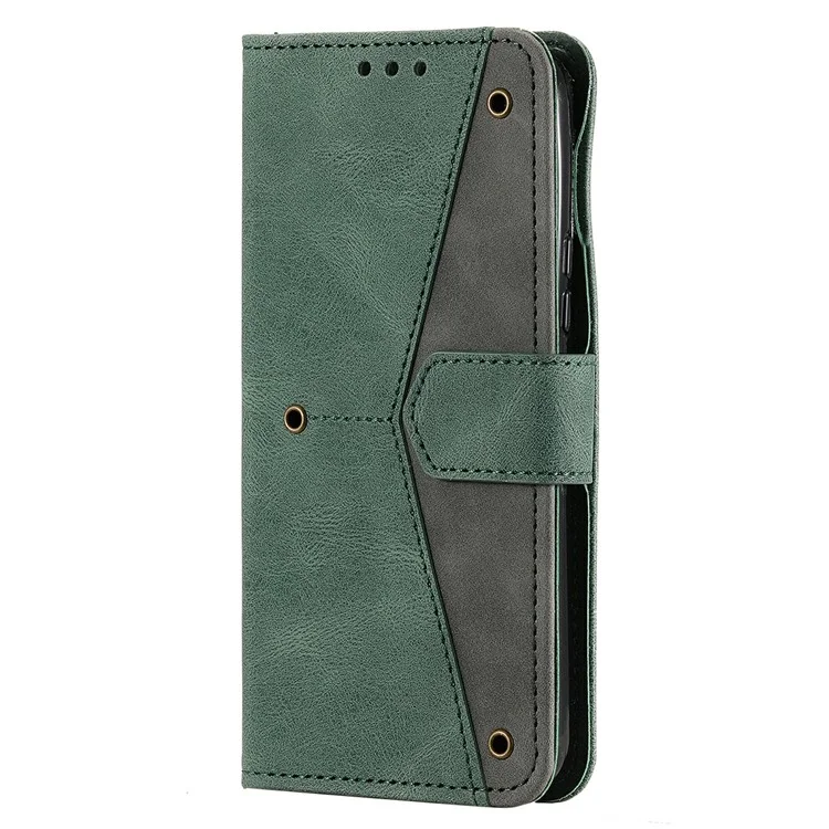 All-round Protection Cover Skin-touch Splicing PU Leather and TPU Drop-proof Phone Case with Stand and Wallet for Samsung Galaxy S22+ 5G - Green
