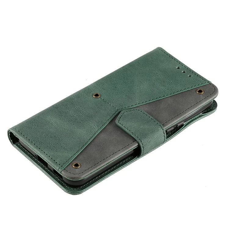 All-round Protection Cover Skin-touch Splicing PU Leather and TPU Drop-proof Phone Case with Stand and Wallet for Samsung Galaxy S22+ 5G - Green