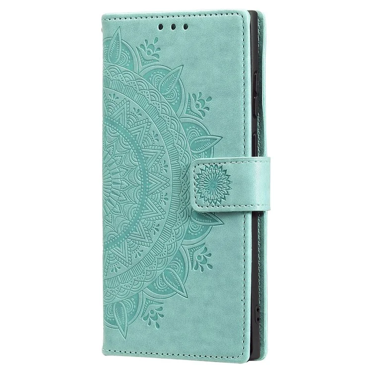 Магнитная застежка Imprinting Mandala Flower Leather Shell Phone Wallet Stand Case с ремешком для Samsung Galaxy S22 Ultra 5G - зеленый