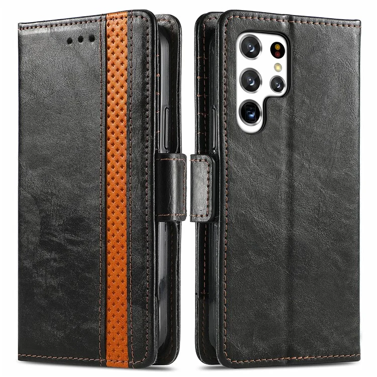 For Samsung Galaxy S22 Ultra 5G Phone Cases CASENEO PU Leather Cover Stand with RFID Blocking Wallet - Black