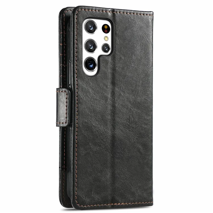 For Samsung Galaxy S22 Ultra 5G Phone Cases CASENEO PU Leather Cover Stand with RFID Blocking Wallet - Black