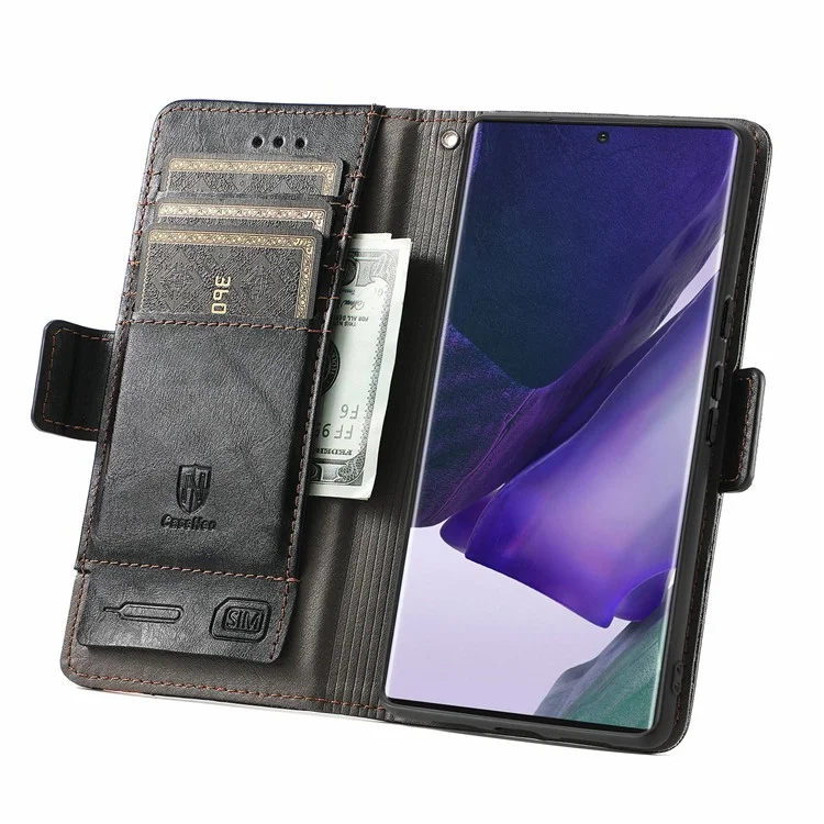 For Samsung Galaxy S22 Ultra 5G Phone Cases CASENEO PU Leather Cover Stand with RFID Blocking Wallet - Black