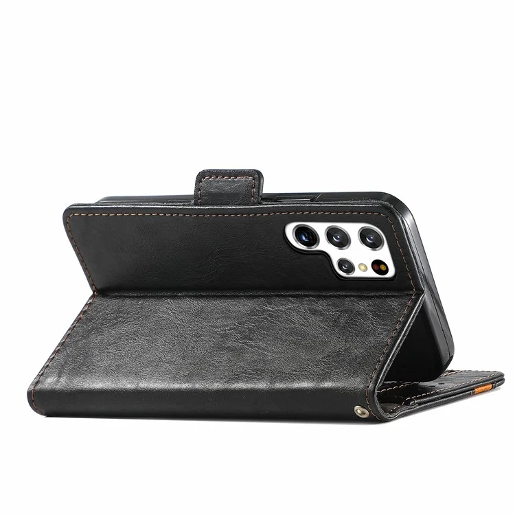 For Samsung Galaxy S22 Ultra 5G Phone Cases CASENEO PU Leather Cover Stand with RFID Blocking Wallet - Black