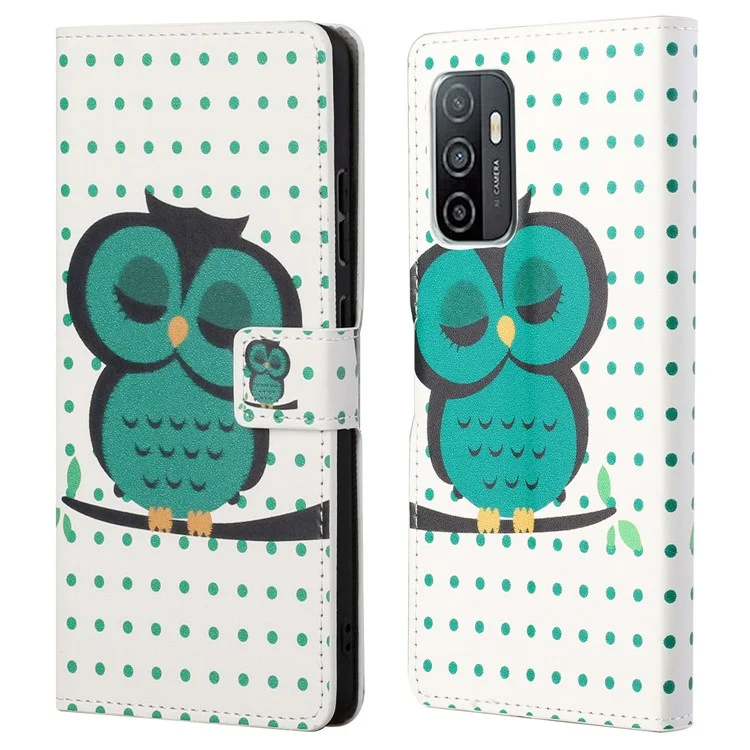 Padrão Printing Wallet Case à Prova de Choque PU Flip Flip Magnetic Protective Tampa Com Suporte Para Samsung Galaxy A33 5G - Coruja Verde