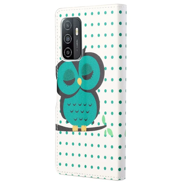 Padrão Printing Wallet Case à Prova de Choque PU Flip Flip Magnetic Protective Tampa Com Suporte Para Samsung Galaxy A33 5G - Coruja Verde
