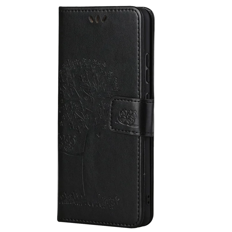 Owl Tree Imprinted Design PU Leather Flip Folio Case Wallet Stand Protective Cover with Strap for Samsung Galaxy A33 5G - Black
