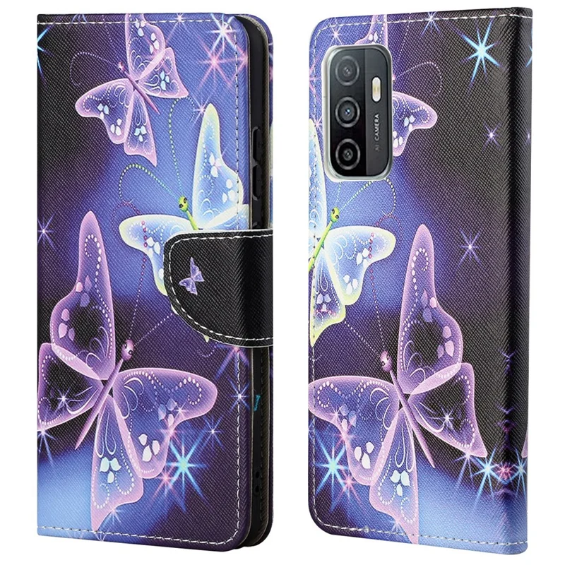 Pattern Printing Cross Texture Phone Case Wallet Leather Cover with Foldable Stand for Samsung Galaxy A53 5G - Sparkling Butterflies