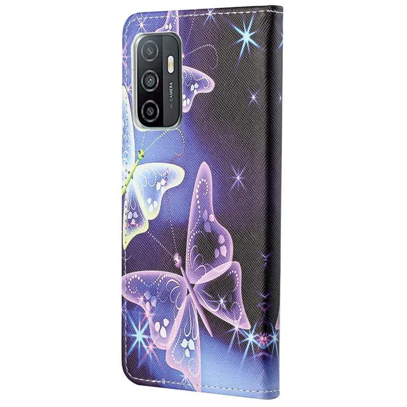 Pattern Printing Cross Texture Phone Case Wallet Leather Cover with Foldable Stand for Samsung Galaxy A53 5G - Sparkling Butterflies