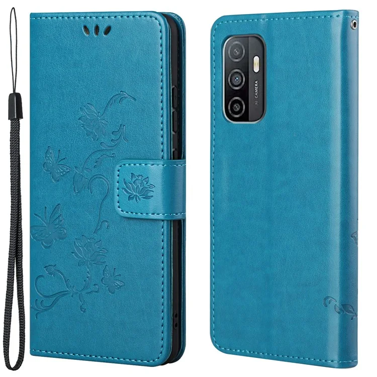 Pochette de protection pratique pour téléphone avec fonction portefeuille, imprimée de papillons et de fleurs, en cuir PU anti-chute, avec support pour Samsung Galaxy A33 5G - Bleu