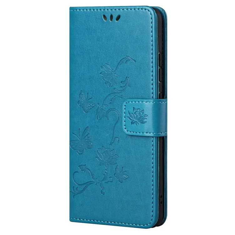 Pochette de protection pratique pour téléphone avec fonction portefeuille, imprimée de papillons et de fleurs, en cuir PU anti-chute, avec support pour Samsung Galaxy A33 5G - Bleu