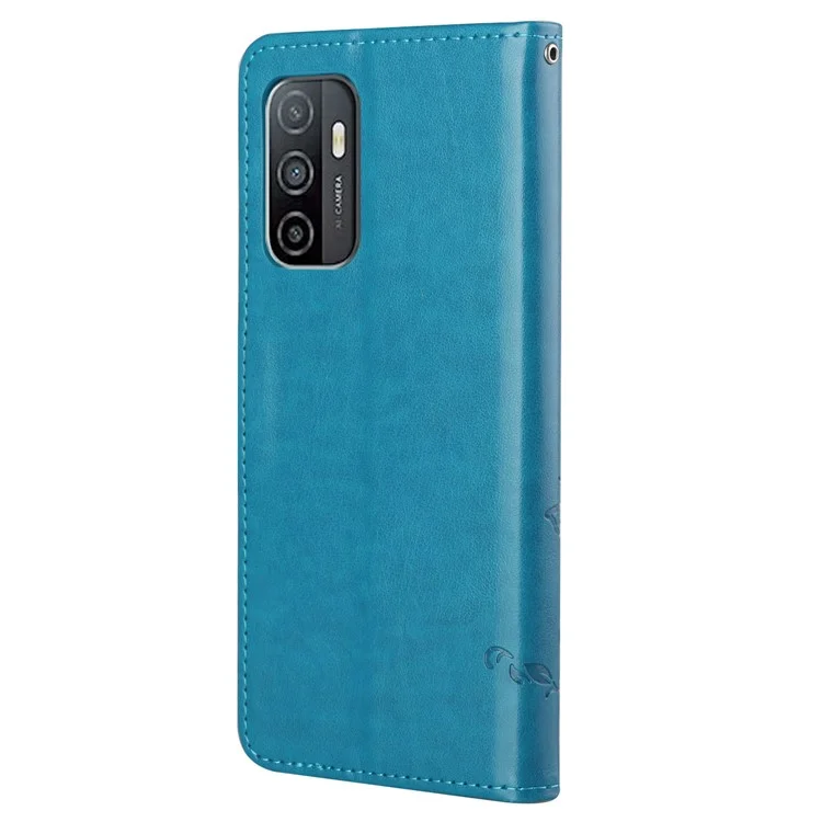Pochette de protection pratique pour téléphone avec fonction portefeuille, imprimée de papillons et de fleurs, en cuir PU anti-chute, avec support pour Samsung Galaxy A33 5G - Bleu