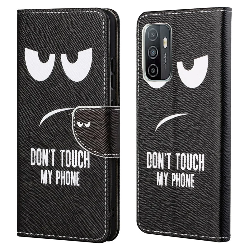 Cross Texture Pattern Printing Protective Leather Phone Cover with Wallet Stand for Samsung Galaxy A33 5G - Don't Touch My Phone