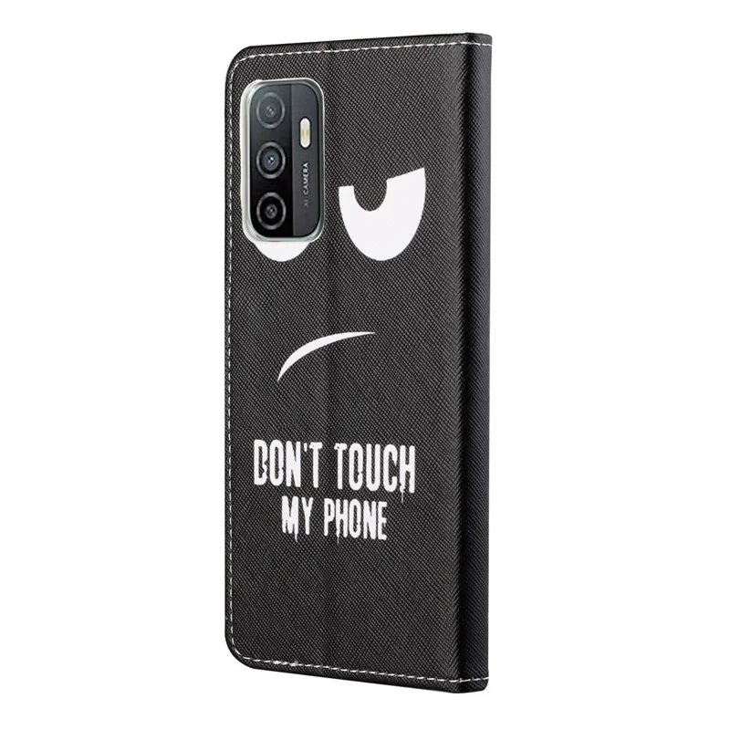 Cross Texture Pattern Printing Protective Leather Phone Cover with Wallet Stand for Samsung Galaxy A33 5G - Don't Touch My Phone