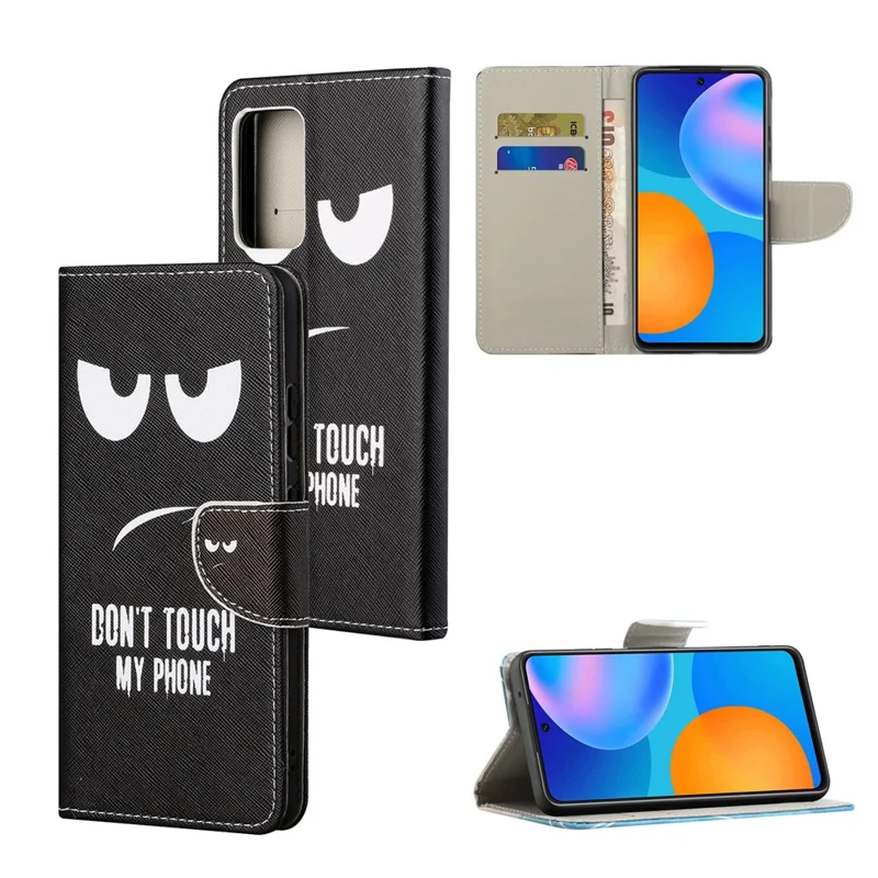 Cross Texture Pattern Printing Protective Leather Phone Cover with Wallet Stand for Samsung Galaxy A33 5G - Don't Touch My Phone