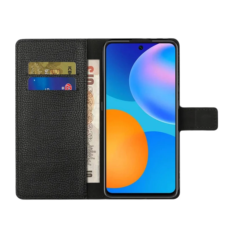 Litchi Texture PU Leather Wallet Stand Magnetic Clasp Protective Phone Case Shell for Samsung Galaxy A33 5G - Black